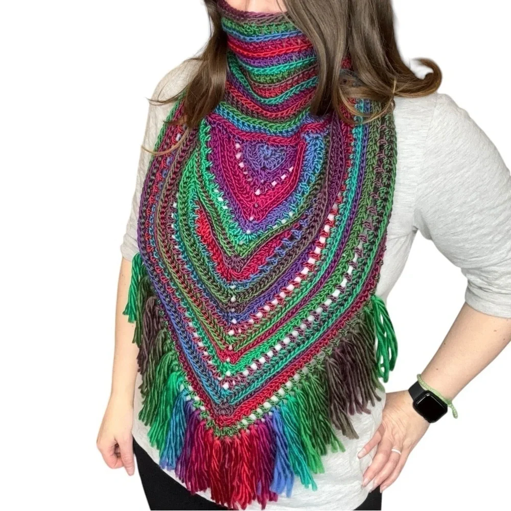 Handcrafted Crochet Cowl Neck Scarf With Fringe New Handmade by Seller Knit